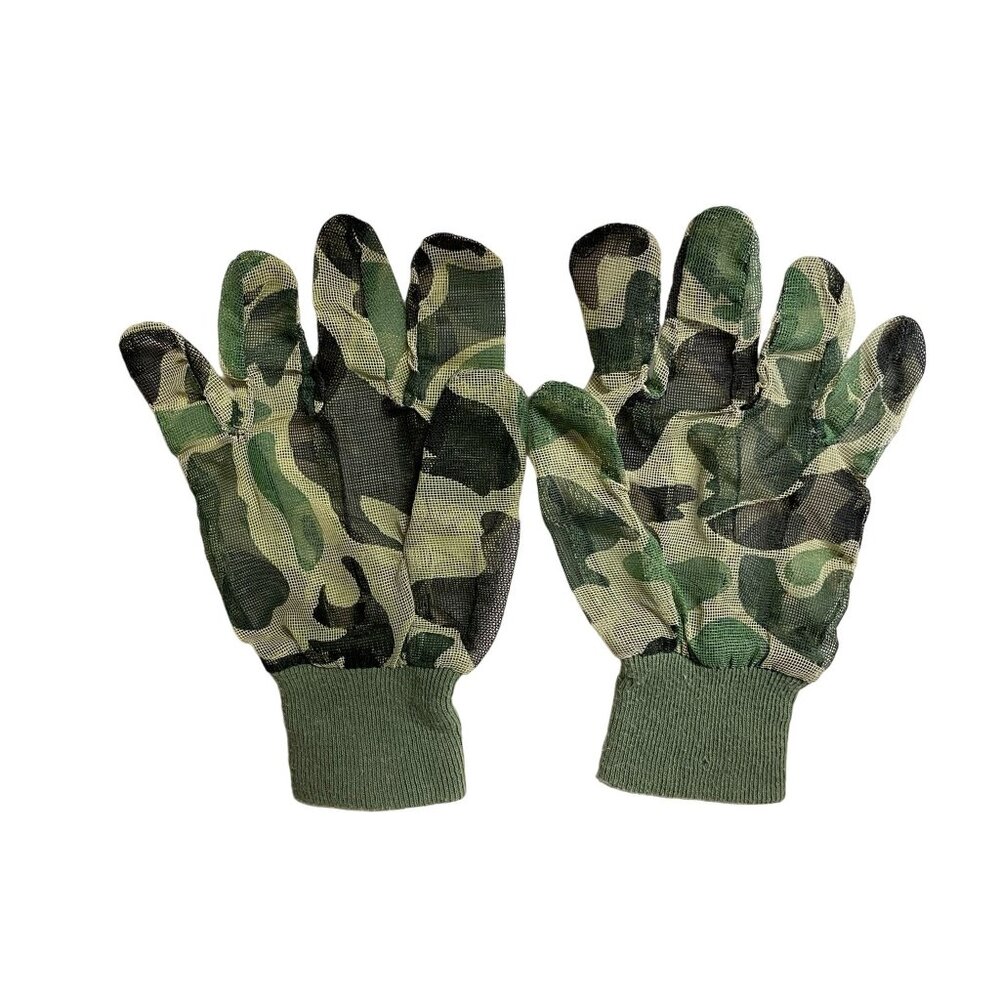 Vintage Sheer Mesh Camouflage Gloves Mens M? Used Knit Cuffs